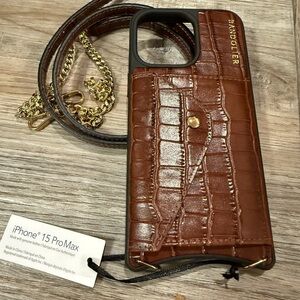Bandolier Brown iPhone 15 Pro Max Case with Gold Chain